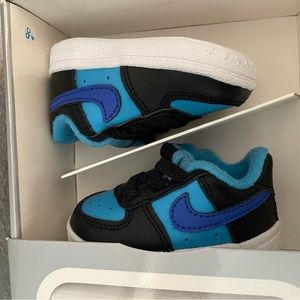Infant Air Force 1 crib shoes blue and black